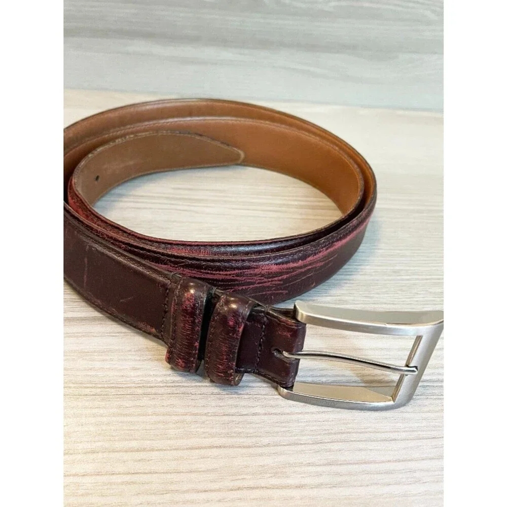 Allen Edmonds Burgundy Distressed Calfskin Leather Belt Size 46 Made in USA